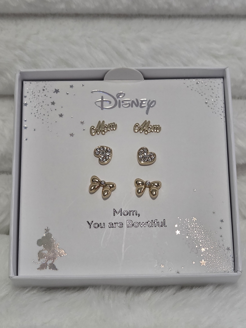 Disney Kids Gold Tone 'Mom' and Bow Stud Earring Set - Gold